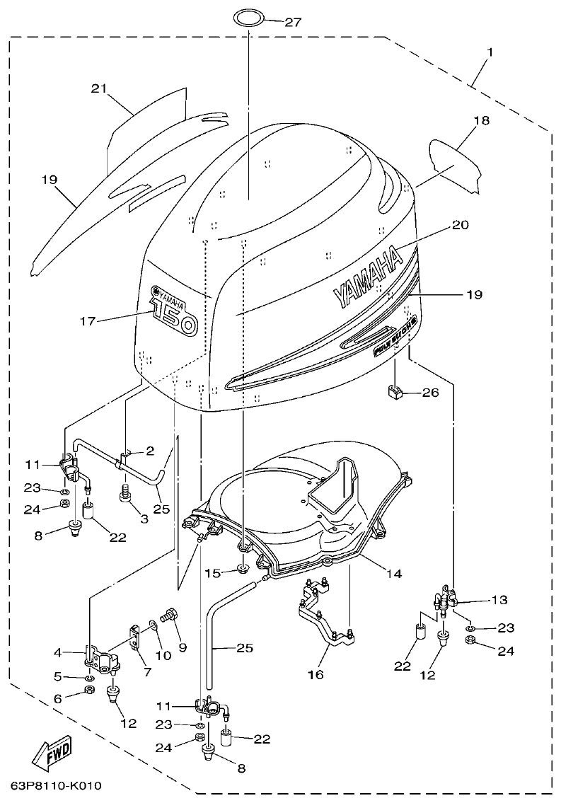 Yamaha F150BET, FL150BET TOP COWLING parts diagram